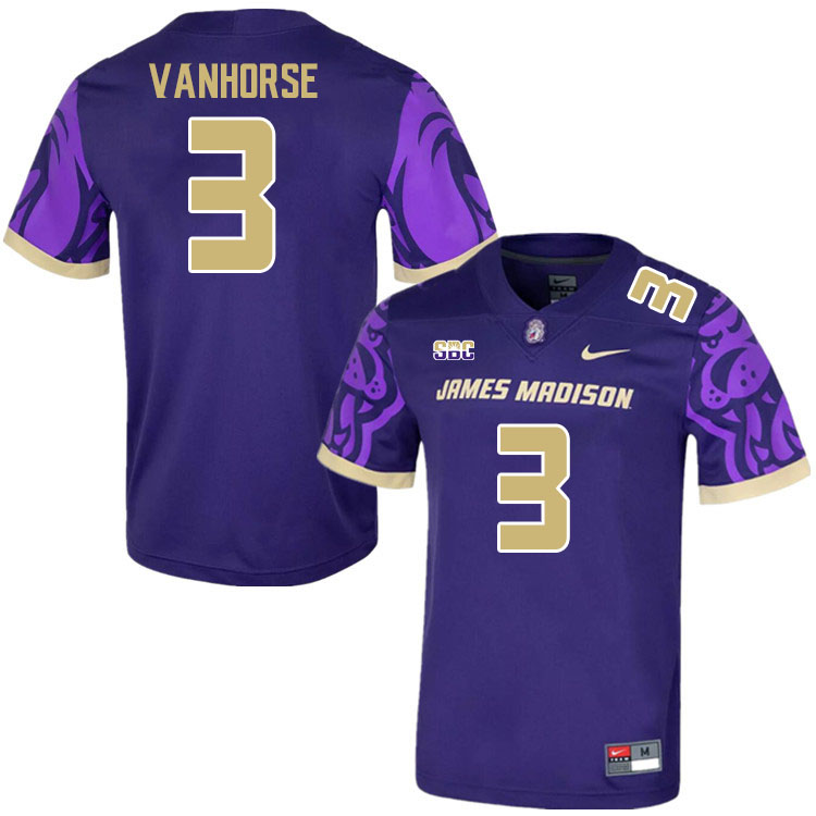 Men-Youth #3 Solomon Vanhorse James Madison Dukes College Football Jerseys Stitched Sale-Purple